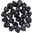 thumbnail image 1 of Crocon Black Obsidian Rune Stones Set Engraved with Elder futhark Crystal Runes Set, Reiki Healing runas for Meditation Chakra Balancing, Rune Stone for Beginners with Crystal Guide & Pouch |15-20 mm, 1 of 6