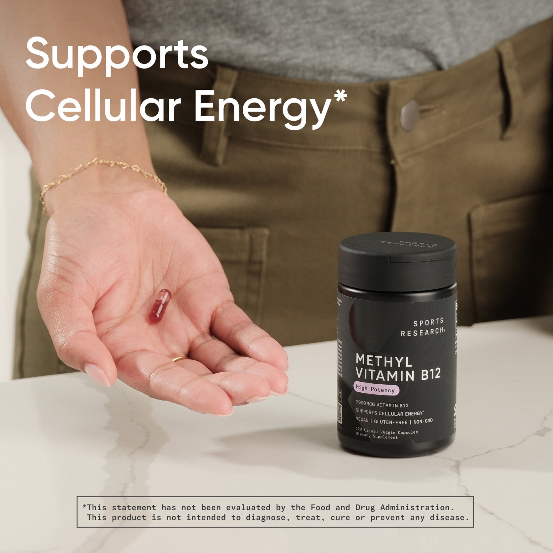 Sports Research® Vitamin B12 (Methylcobalamin) 5000mcg (High Potency) + Coconut MCT Oil for Energy Support Vegan Certified Non-GMO Gluten Free 120 ct