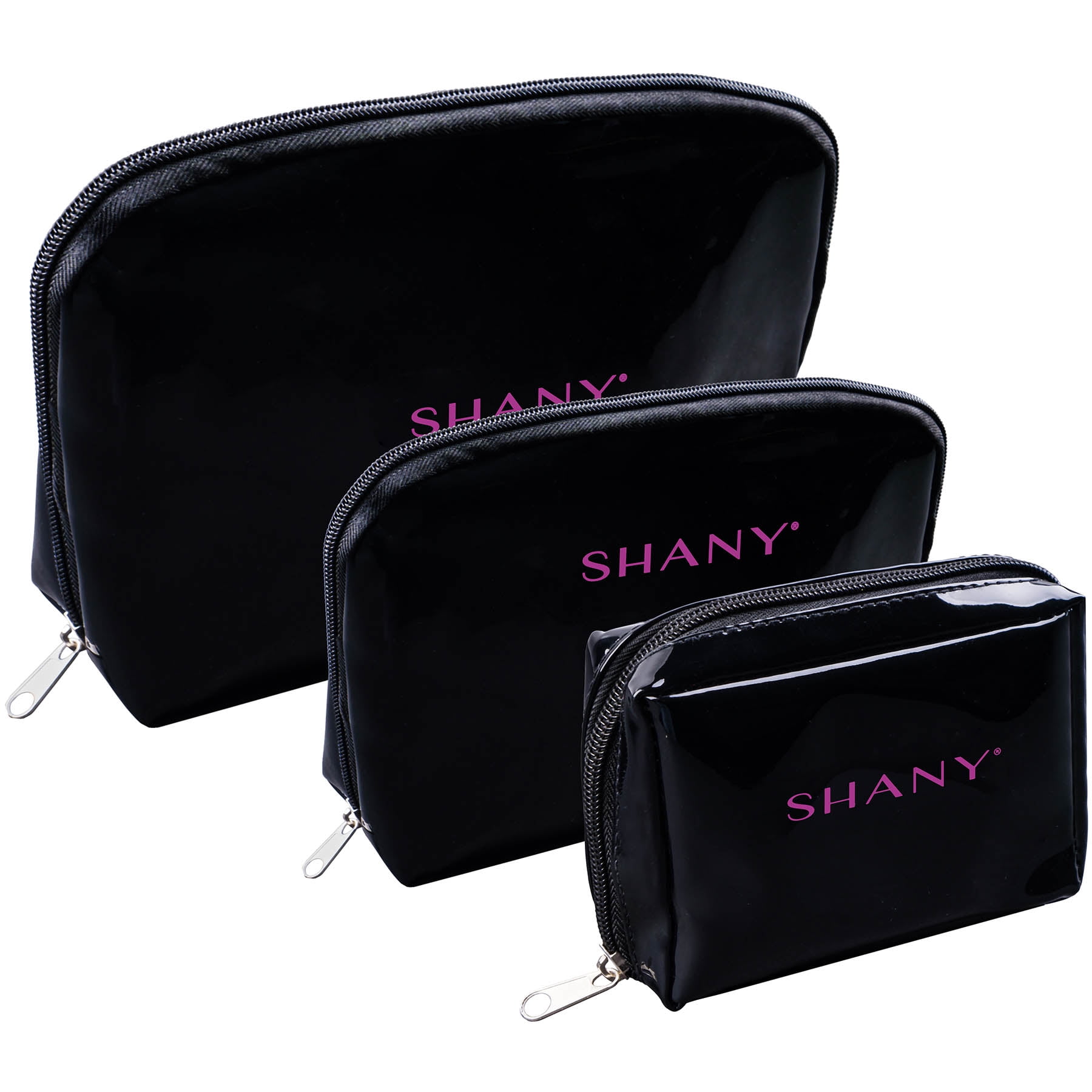 SHANY Black Faux Patent Leather Cosmetic Clutch Set Three Portable