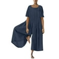 thumbnail image 2 of Baqcunre Jumpsuits for Women Womens Elegant Casual Solid Short Sleeve Wide Leg Pants O Neck Jumpsuit Jumpsuits for Women Dressy One Piece Jumpsuits for Women, 2 of 5
