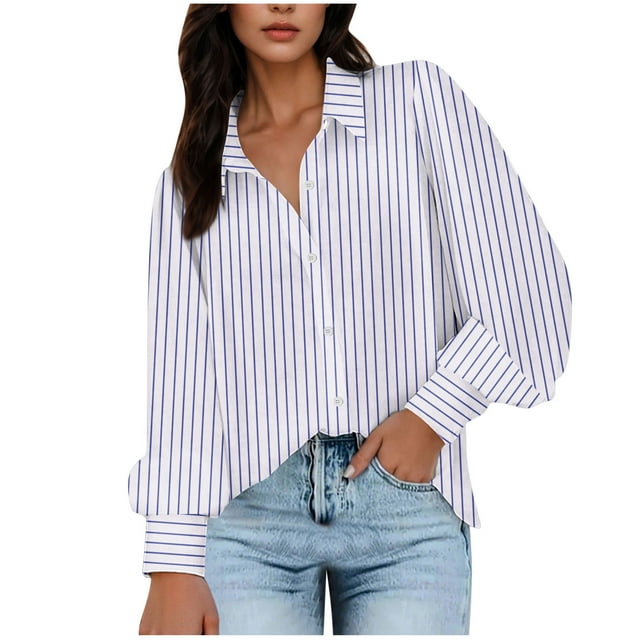 Soki Womens Button Down Shirts Lantern Long Sleeve Work Blouses Collared Tops Lapel
