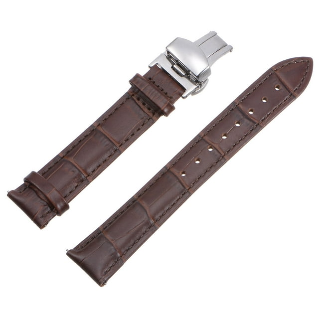 Uxcell Cowhide Leather Band Deployment Buckle Watch Strap 23mm Leather Strap, Brown, Silver