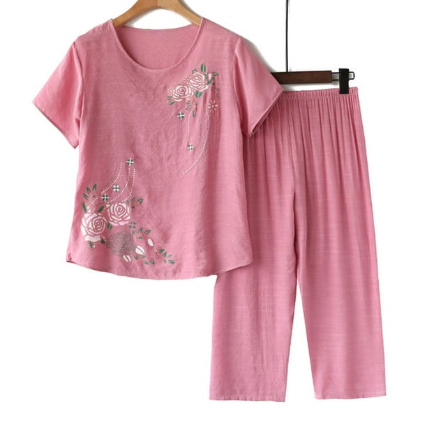 JNGSA 2023 Womens Pajama Sets Short Sleeve Round Neck and Cropped Pants ...
