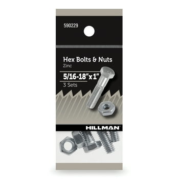 Hillman Hex Bolts and Nuts, Grade 2 Steel, Zinc, 5/16-18" x 1", 3 Sets