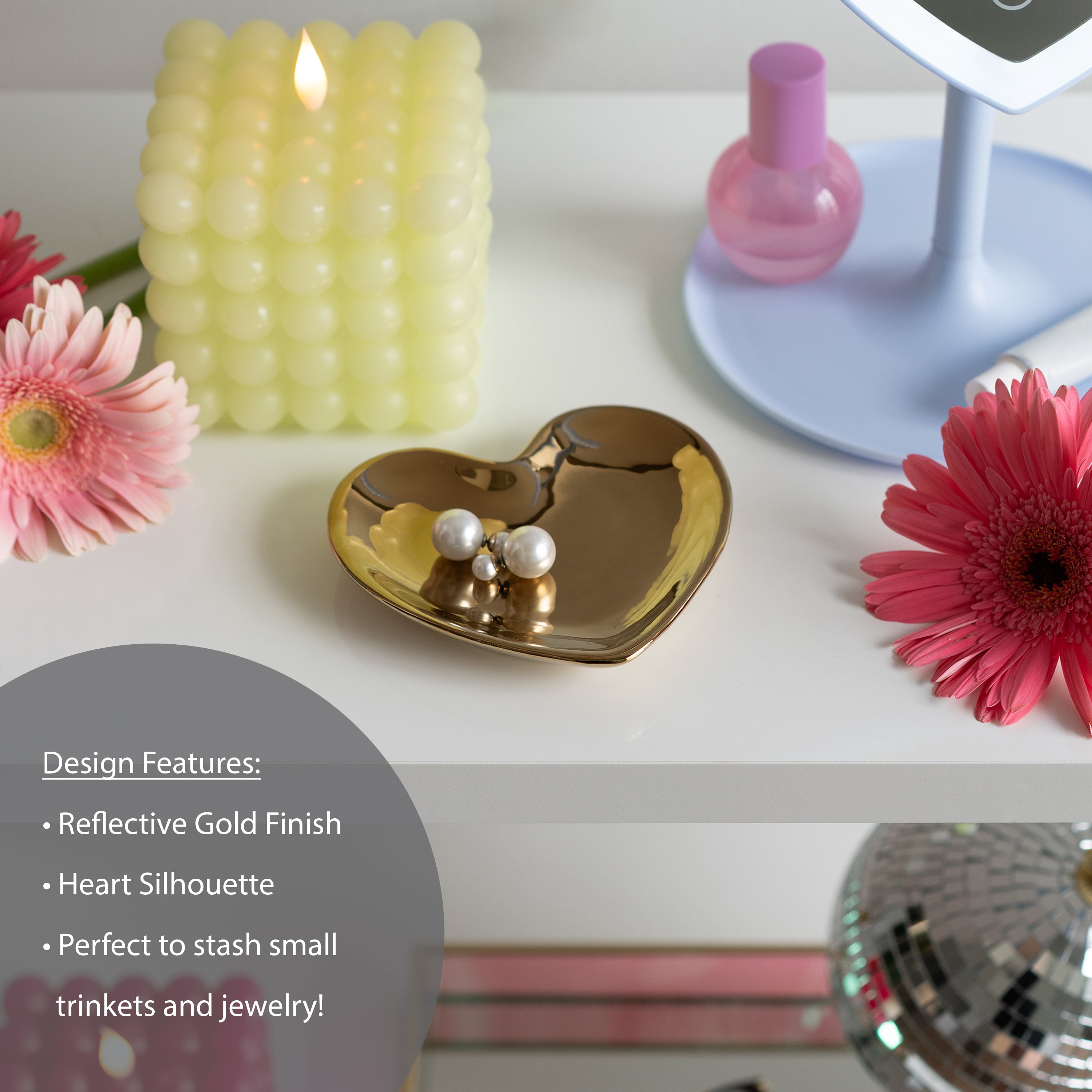 Mainstays Gold Ceramic Decorative Heart Tabletop Trinket Tray