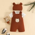 thumbnail image 2 of FINALGANG Girls Boys Three Piece Jumpsuit Outfit Baby Infant Cartoon Prints Short Sleeve Crewneck Romper Suspenders Shorts Matching Hat For Daily Outdoor Wear Stylish Set, 2 of 9