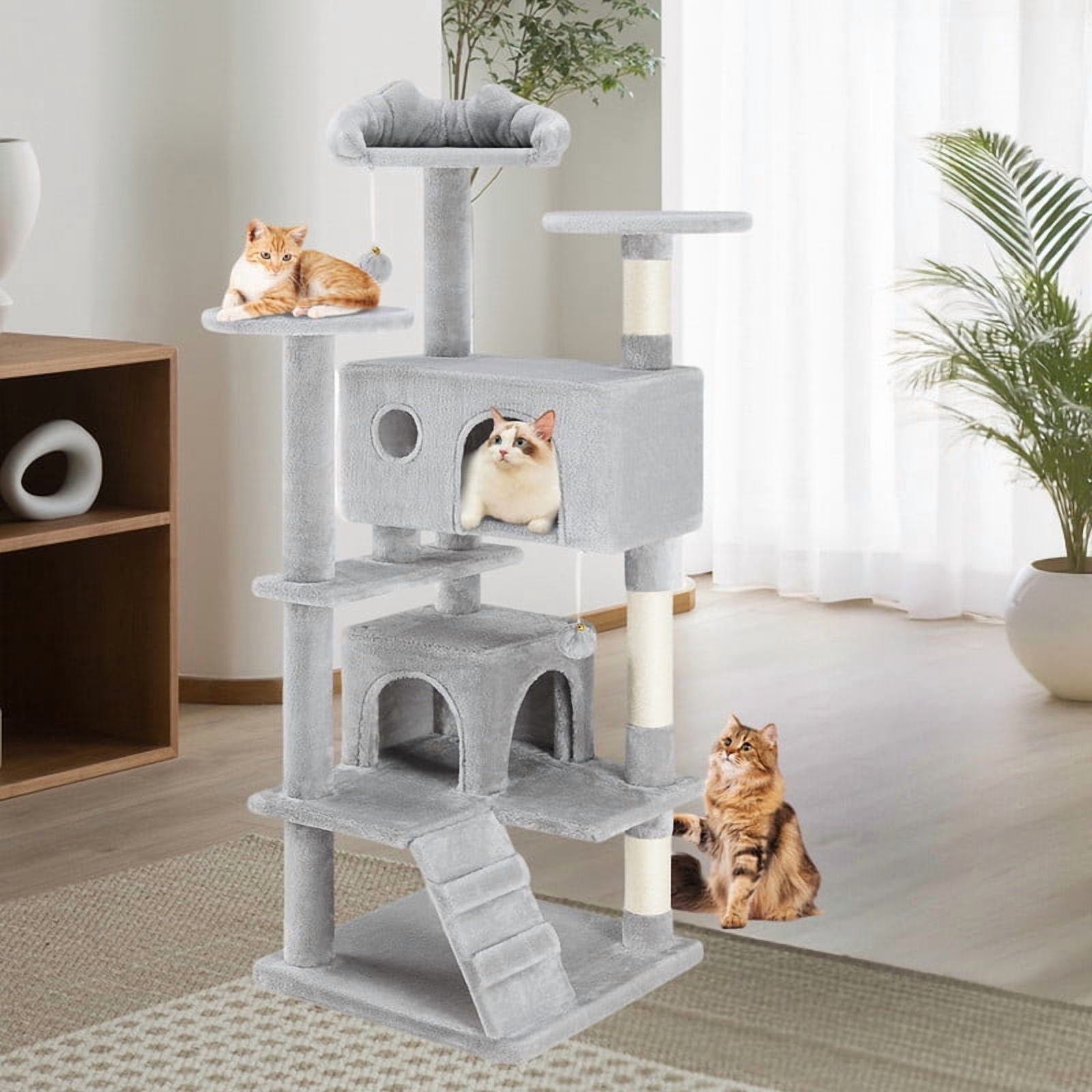 JIOABL 54-Inch Cat Tree Tower - Multi-Level Cat Tower with Large Condo, Natural Sisal Scratching Post, Climbing Ladder, Light Grey