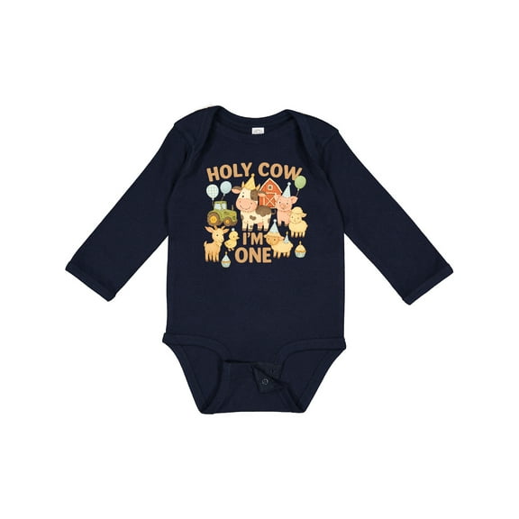 Inktastic Holy Cow I'm One Boy Farm Animal Birthday Boys or Girls Long Sleeve Baby Bodysuit