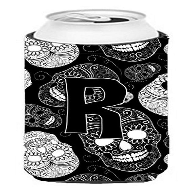 Letra R Día De Los Muertos Calaveras Negro Alto Niño Bebida Aislador Hugger Cj2008-Rtbc
