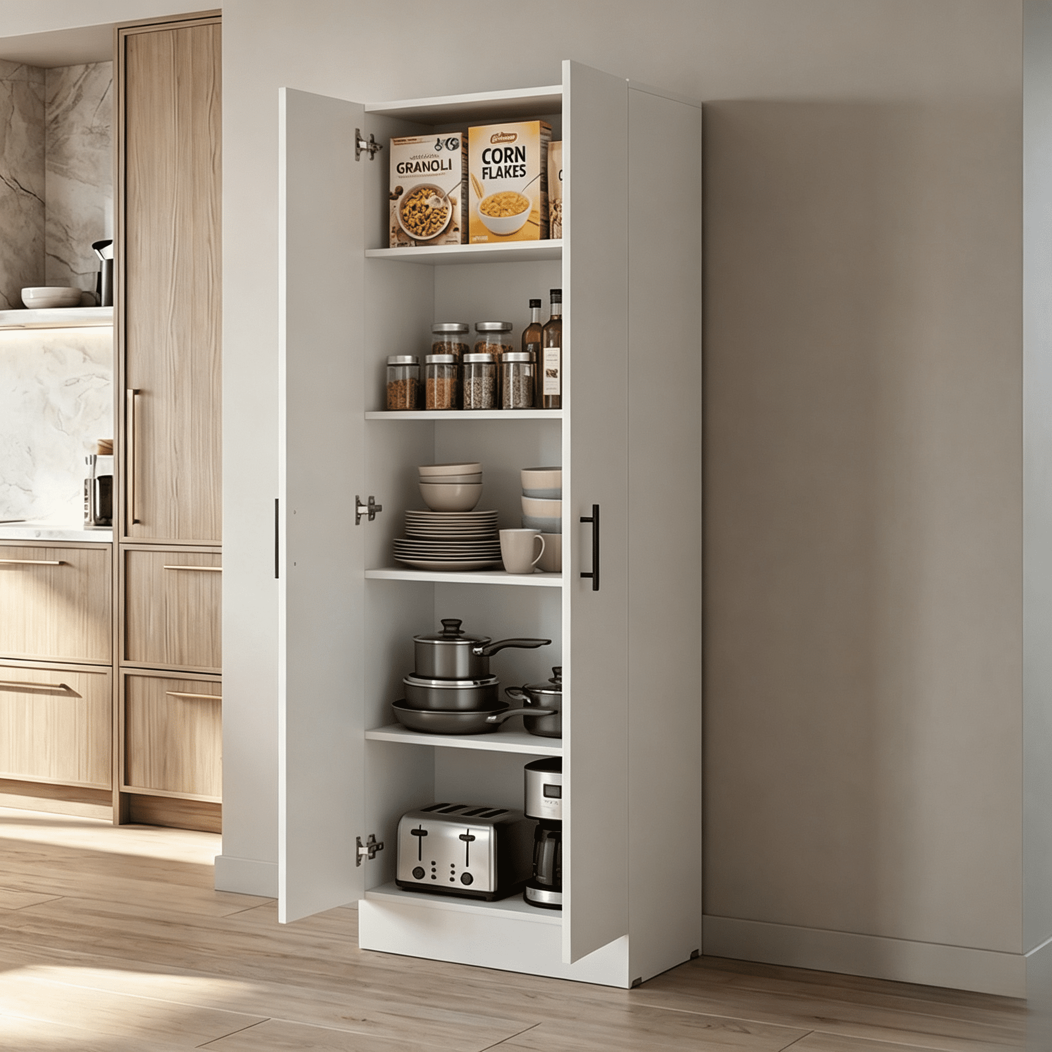 Pantry Cabinet, 5-Shelf Storage Organizer Bookcase for Living Room & Home Office