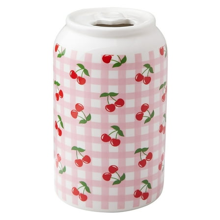 Mainstays Pink Gingham Cherry Soda Can Ceramic Vase, 2.76" L x 4.5" H