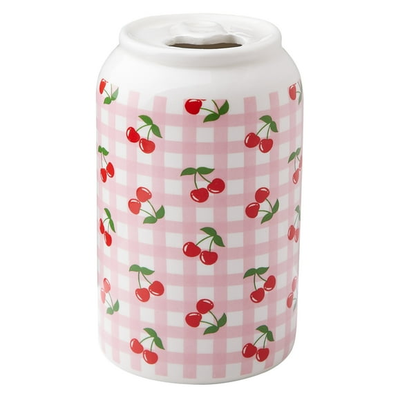 Mainstays Pink Gingham Cherry Soda Can Ceramic Vase, 2.76" L x 4.5" H