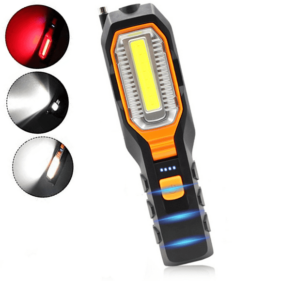 Super bright COB LED work light, USB rechargeable, portable and with magnetic base, suitable for automotive workshops.