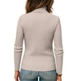 thumbnail image 3 of Womens Sweaters Turtleneck Cable Knit Long Sleeve Pullover Cute Fitted Trendy Basic Fall Winter Tops Beige L, 3 of 4