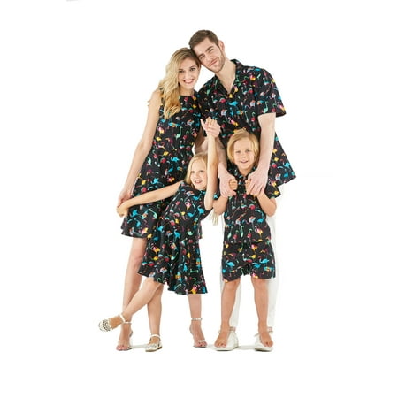 

Matchable Family Hawaiian Luau Men Women Girl Boy Clothes in Flamingo Party Black
