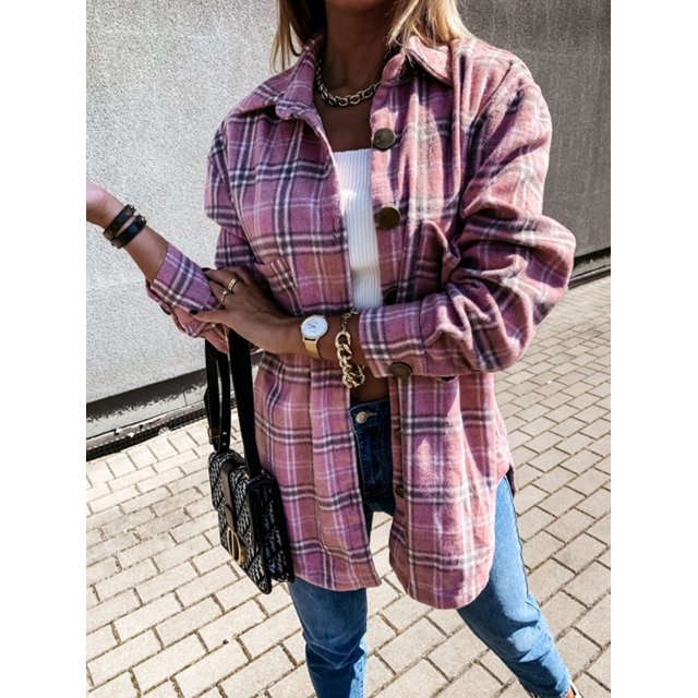 Camisa y chaqueta de manga larga a cuadros retro informal holgada de otoño e invierno de celebridades de Internet ins europeas y americanas para mujer