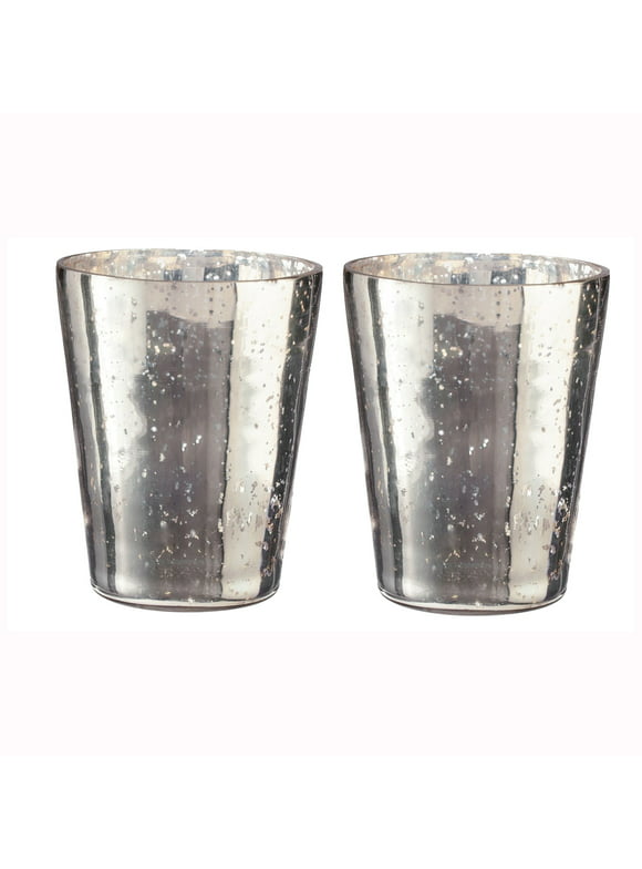 Amber Home Goods Champagne Collection Antique Silver Tumbler Candle Holder Large (Set of 2)