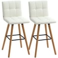 thumbnail image 1 of HOMCOM Bar Stool Set of 2 Upholstered Kitchen Stool w/ Wood Legs, White, 1 of 10