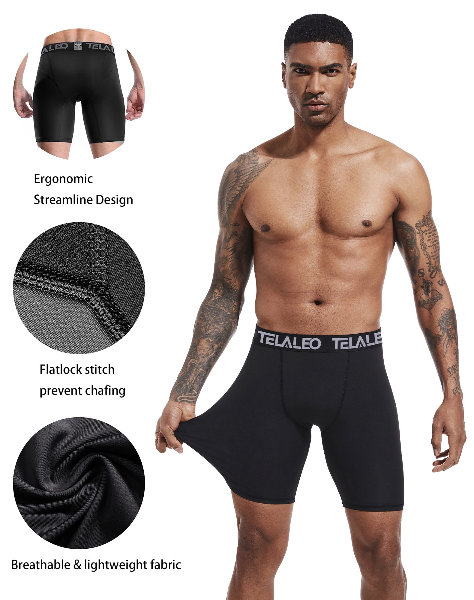 TELALEO Mens Athletic Shorts Pack, Spandex Compression Underwear