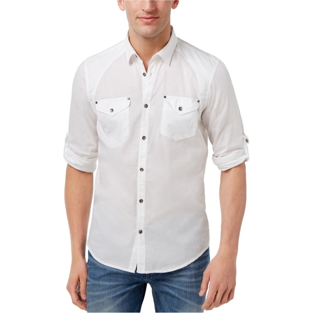 INC Mens Harrison Button Up Camisa, Blanco, Mediano