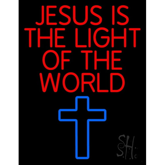Jesus Is The Light Of The World LED Neon Sign 19" Tall x 15" Wide - inches Black Square Cut Acrylic Backing, with Dimmer - Premium built indoor Sign for Home décor, Religious place, Store interior.