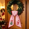 thumbnail image 6 of Christmas Wreath Sash Bow Red White Striped Fabric with Embroidery Letter for Front Door Decor, 6 of 7