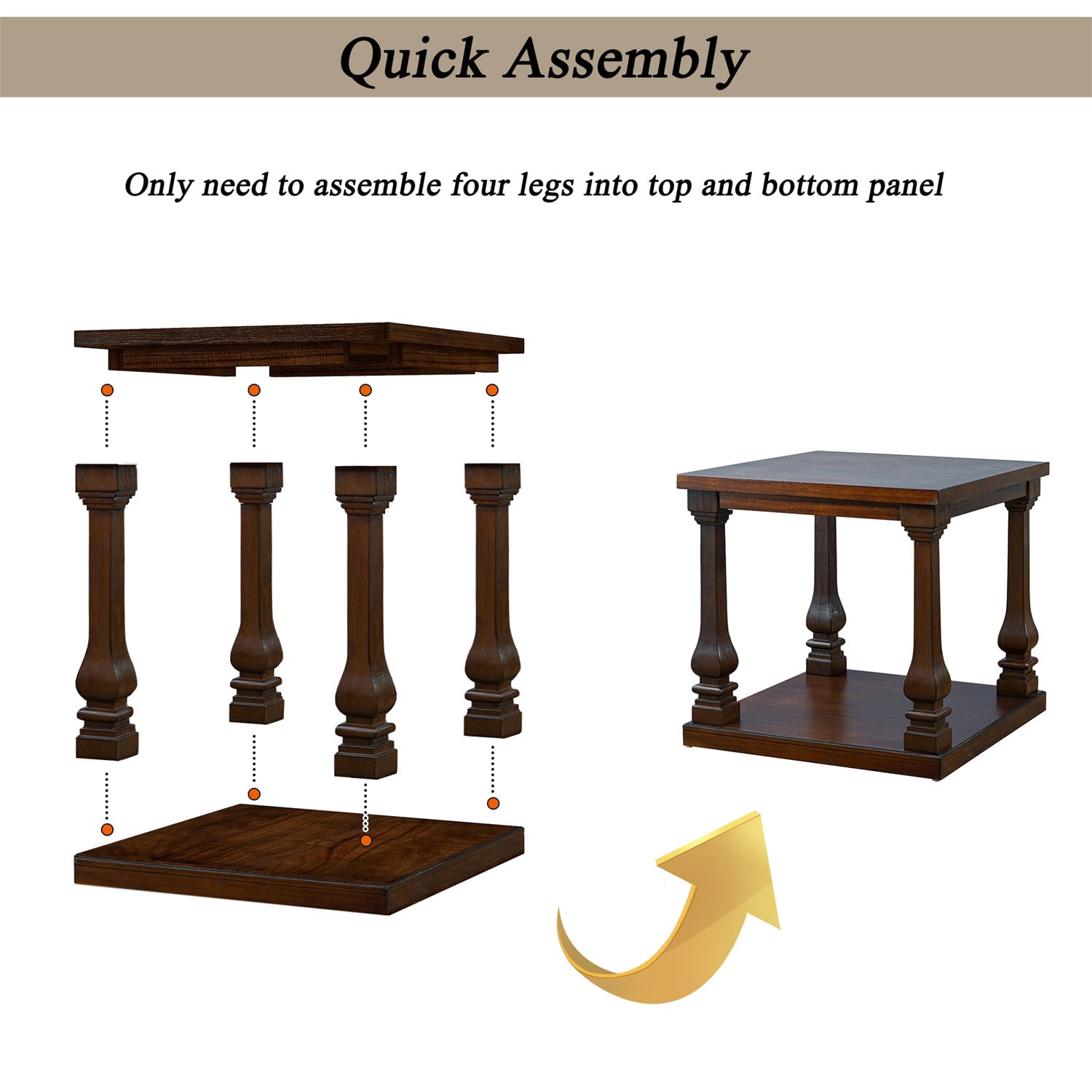 Hommoo 24.8" Farmhouse Wood End Table with Storage Shelf, Vintage 2-Tier Square Nightstand for Living Room, Bedroom & Entryway, Walnut