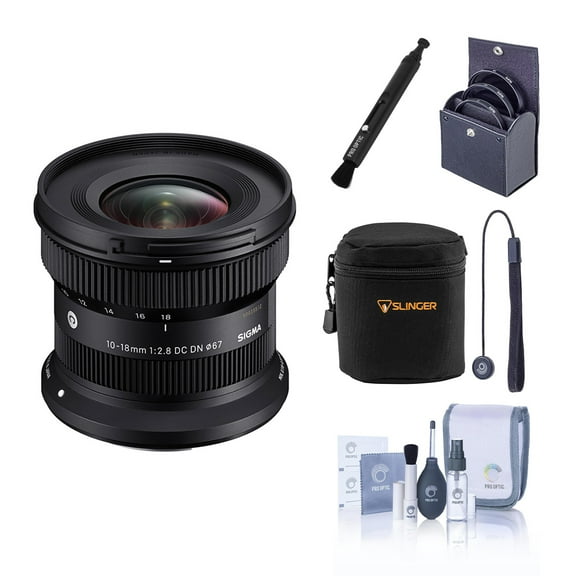 Sigma 10-18mm f/2.8 DC DN Contemporary Lens for Canon RF, Bundle with 67mm Filter Kit, Soft Lens Case, Lens Cleaner, Lens Cap Tether and Cleaning Kit
