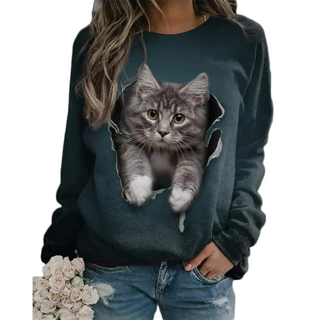 Mode Commerce Extérieur Européen et Américain 3D Mignon Chat Gilet Col Rond Vêtements pour Femmes Commerce Extérieur Européen et Américain Vêtements pour Femmes Cheveux Raides
