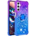thumbnail image 3 of Glitter Case for Samsung Galaxy A54 5G for Women Girls, Bling Sparkle Colorful Gradient Quicksand Waterfall Soft TPU Liquid Case Cover with Ring Stand for Samsung A54 5G LSJB-Purple Blue, 3 of 9