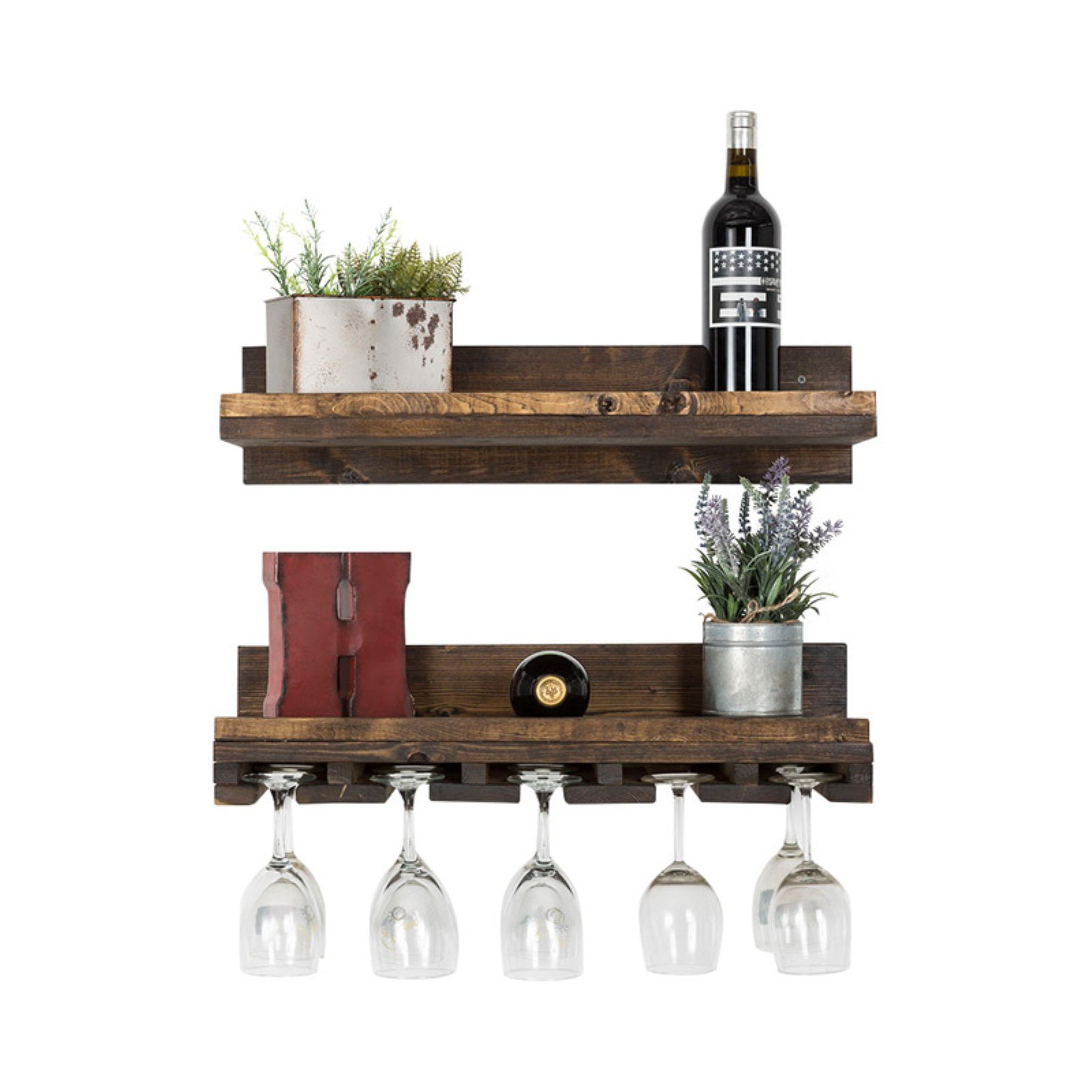 del Hutson Designs Rustic Luxe 36" Stemware Holder and Display Shelf, Grey