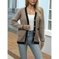 thumbnail image 6 of Women Open Front Long Sleeve Button Down Knit Jackets with Pockets Fall Winter Outfits Camel Color S, 6 of 9