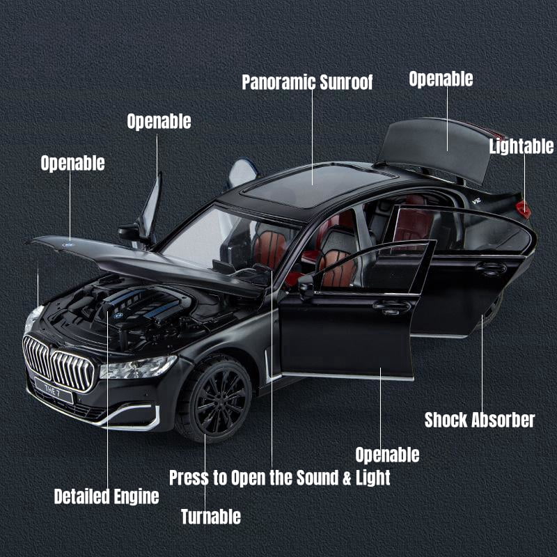 CHUNYAN 1/24 BMW THE 7 760Li Miniature Diecast Toy Car Vehicle Model 1:24 Pull Back Sound & Light Doors Openable Collection Gift Kid