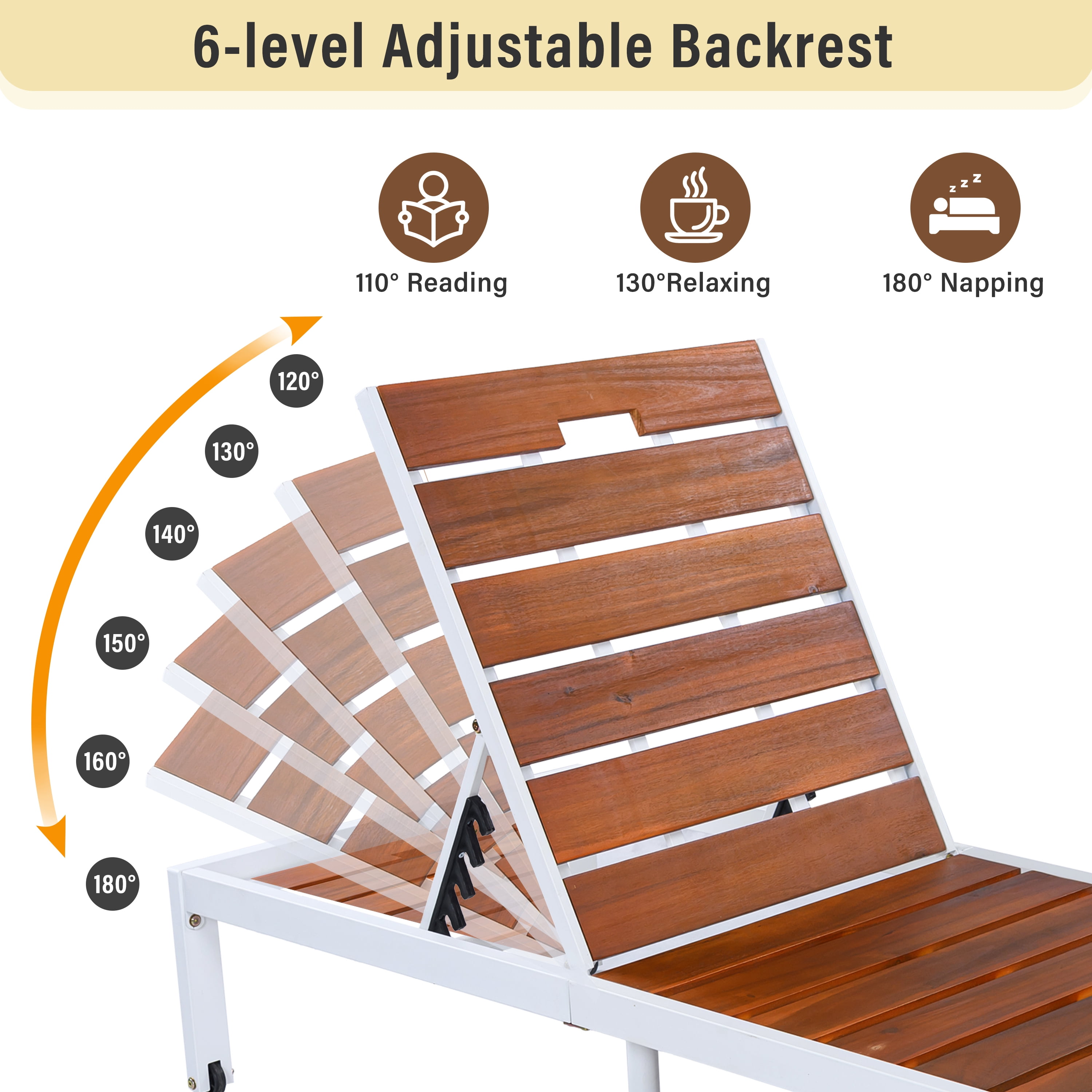 Poolside Chaise Lounge Set, Outdoor Recliner Daybed for Patio Poolside, White and Brown
