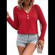 thumbnail image 1 of Camisetas de Verano con Cuello en V para Mujer, Estilo Informal, Tipo Túnica con Botones y Cuello Henley Rojo L, 1 of 7