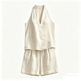 thumbnail image 5 of Cagogo Women's 2 Piece Tank Top Shorts Set Loose V Neck Sleeveless Casual Summer Cruise Outfits Solid Boho Vacation Clothes Matching Lounge Sets Airport Travel, White XL, 5 of 6