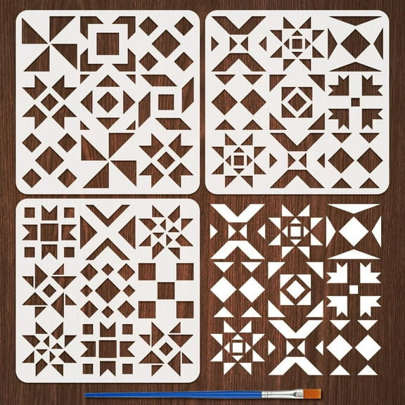 3 Pcs Barn Quilt Painting Stencil with Brush 11.8x11.8inch Quilt Block Stencil Reusable Plastic Drawing Templates Stencils