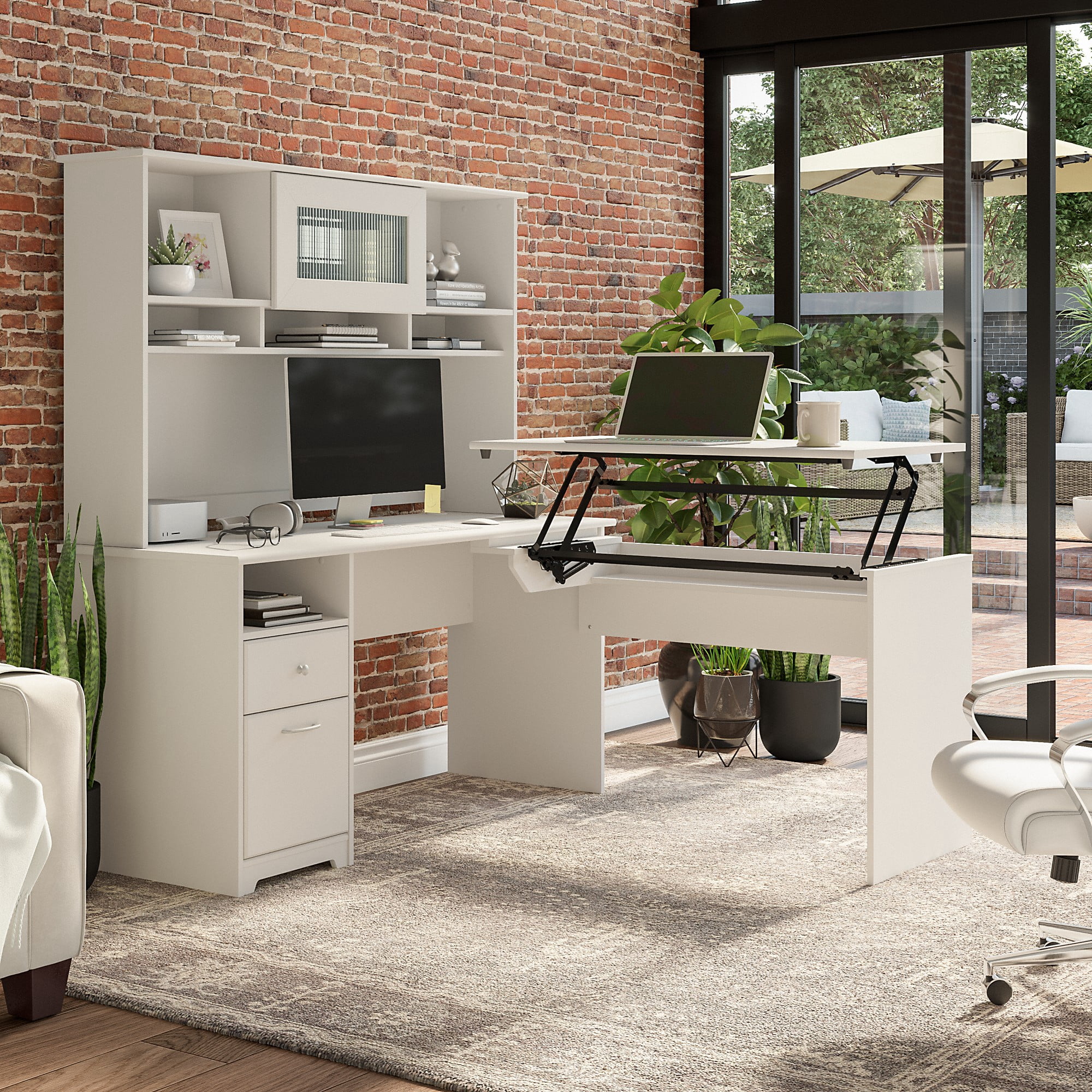 Cabot 60W Computer Desk with Drawers in White - Engineered Wood