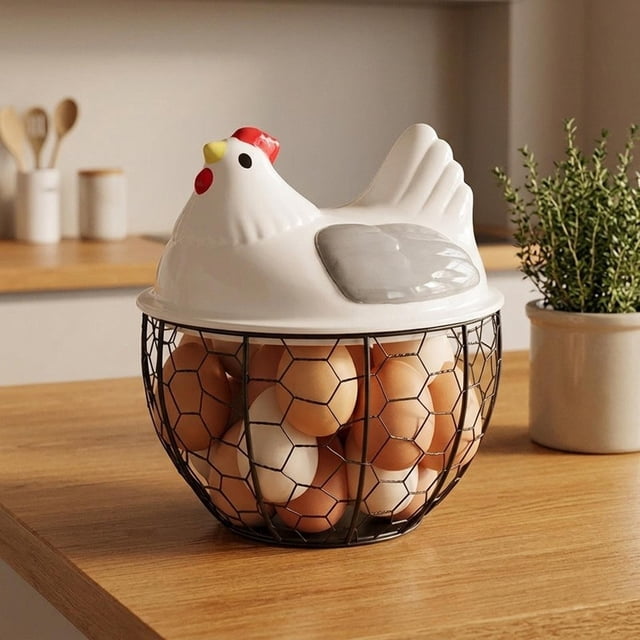 Cesta para almacenar huevos, cestas para recoger huevos con tapa, caja organizadora redonda para huevos de , contenedor para cocina y Tapa gris