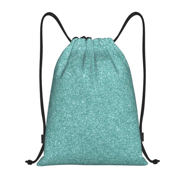 Fotbe Teal Green Glitter Bolsa Mochila con Cordón Estampada, Bolsa de Gimnasio Deportiva, Bolsa Cinch, Bolsa con Cordón para Hombres y Mujeres-Medium