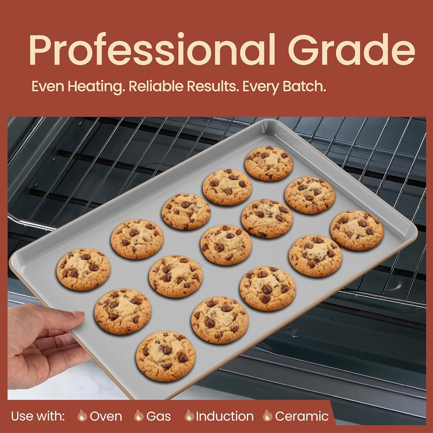 BAKKEN 8-Piece Stackable Bakeware Set, Ceramic Nonstick Oven-Safe Baking Sheets and Pans with Cooling Rack, Ergonomic Handles