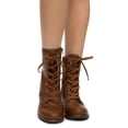 thumbnail image 5 of Metal Detail Brown Vegan Leather Lace Up Combat Boots, 5 of 5