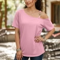 thumbnail image 5 of Uootdi Womens T Shirts Solid Color V Neck Button Front Loose Fit Short Sleeve Breathable Tops Casual Blouses Summer Vacation Wear Gift, 5 of 6