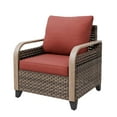 thumbnail image 2 of INTER HUT Modern Wicker Patio Chair, Outdoor Chair with Steamlined Armrest, Rattan Chair Patio Furniture, 1 Chair, Brown/Red, 2 of 7