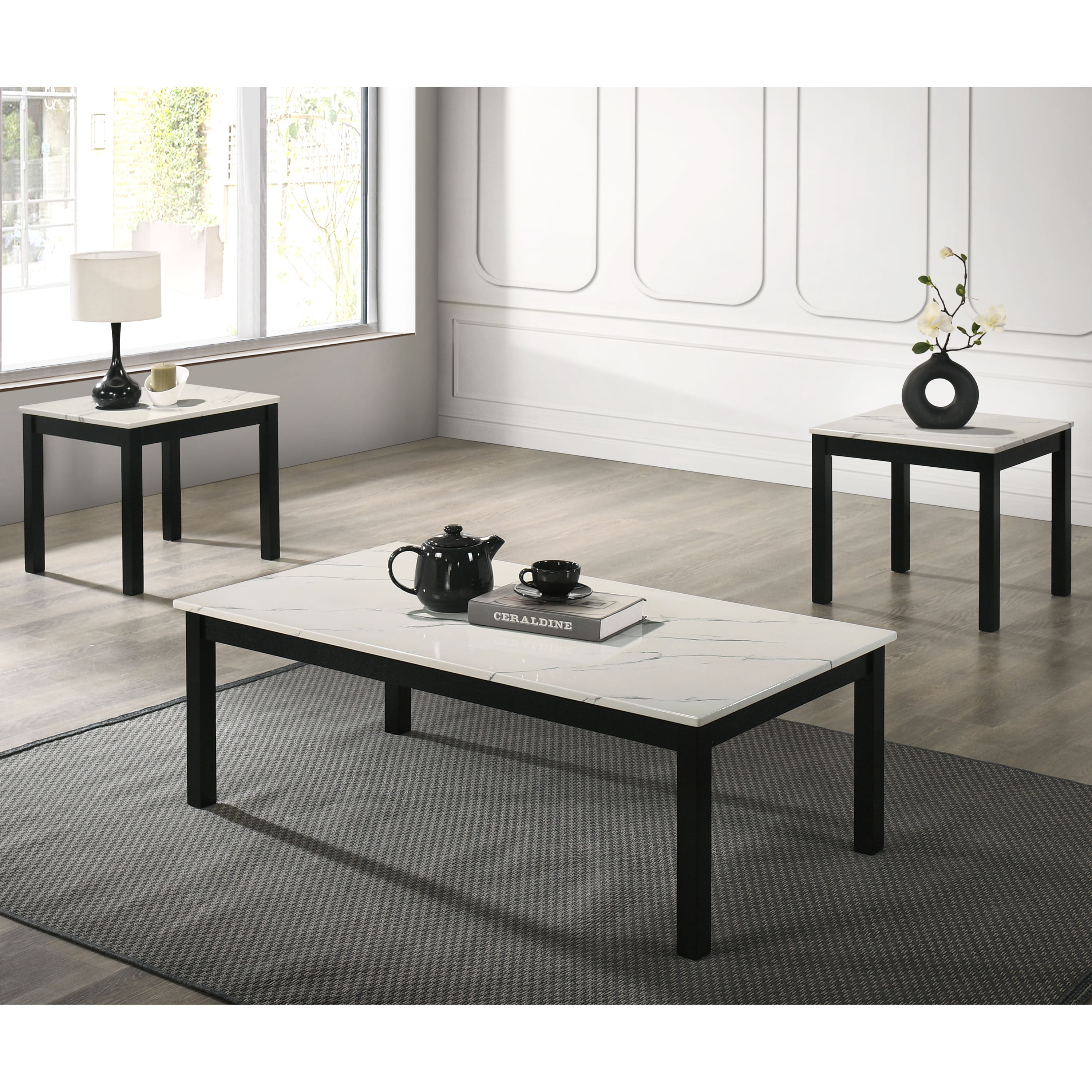Furniture of America Versi Modern 3-Piece Coffee Table Set, White
