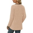 thumbnail image 4 of Women's Ribbed Knit Round Neck Sweater, Lightweight Oversized Pullover Top with Textured Pattern, Soft Breathable Thin Fabric for Casual Daily Wear, Layering Piece and All Season Comfort Beige S, 4 of 6