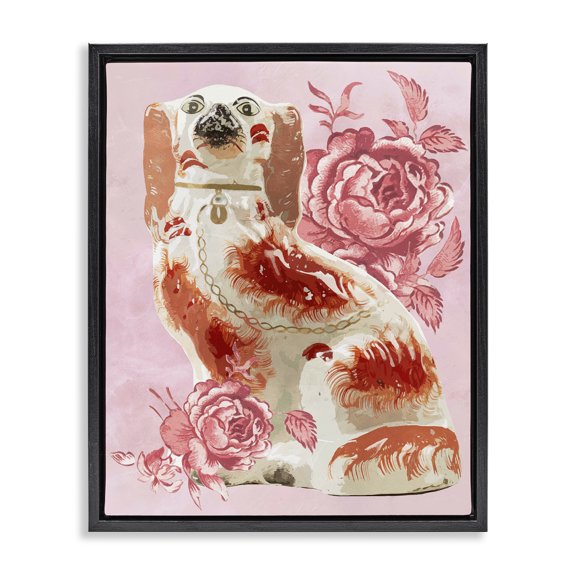 Stupell Industries Traditional Antique Spaniel Dog on Pink Black Floating Frame Canvas Art, 17 x 21, by Lil' Rue