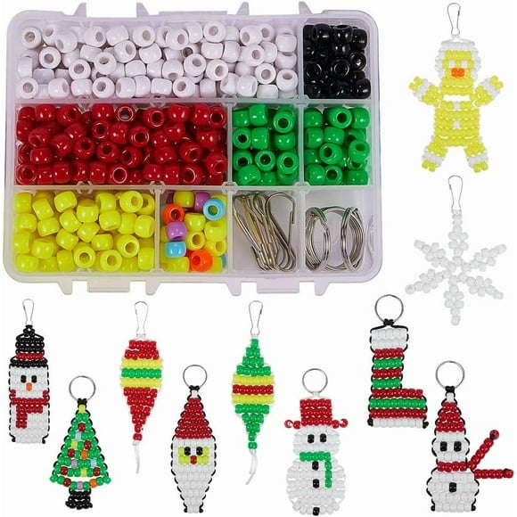 1 Box DIY Make 10PCS Christmas Theme Bead Pets Kit 8mm Pony Beads Assortment Box Set with Key Ring & Lanyard Clips Instruction