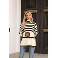 thumbnail image 3 of XINQIHANG Women's Striped Turtleneck Sweater Long Sleeve Oversized Knitted Soft Pullover Sweaters Side Split, 3 of 5