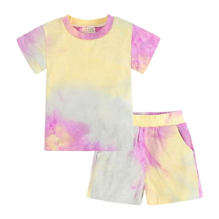 

Summer Savings Clearance! 2023 TUOBARR Baby Girl Outfits Toddler Boys Girls Set Summer Tie-dye Short Sleeve Shorts Casual Homewear Suit Yellow 130